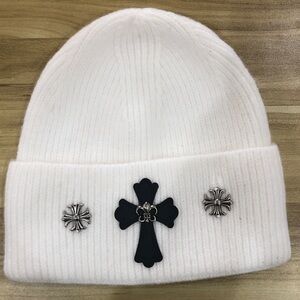 Chrome Hearts Kids White Beanie with Black Cross